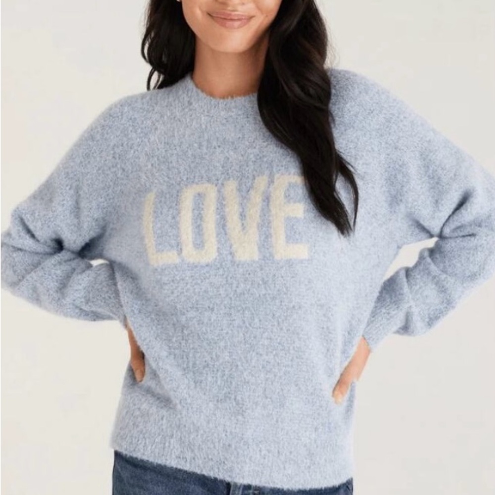 Z Supply Light Blue 'LOVE' Sweater